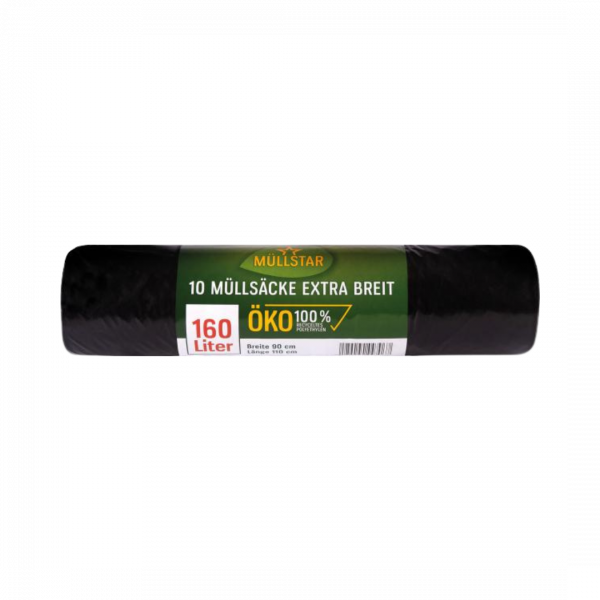 müllstar Öko-Müllsäcke 160 Liter, extra breit, schwarz/blickdicht, 100 % Recycling, 10 Stück